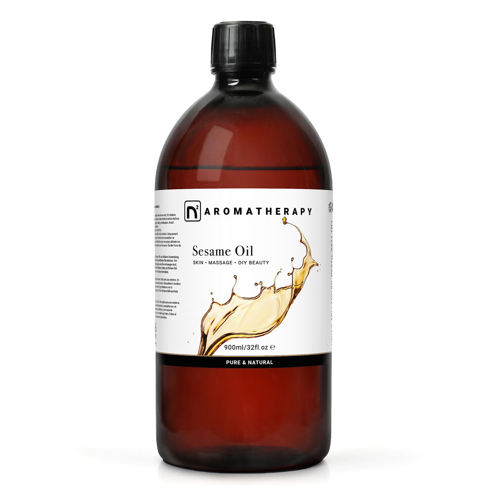 N2 Aromatherapy Sesame Oil - 900Ml - For Hair Growth, Skin, Massage, Face, Scalp, Body - Cold Pressed, Natural Skin Care, Carrier Oil, Diy Beauty And Aromatherapy