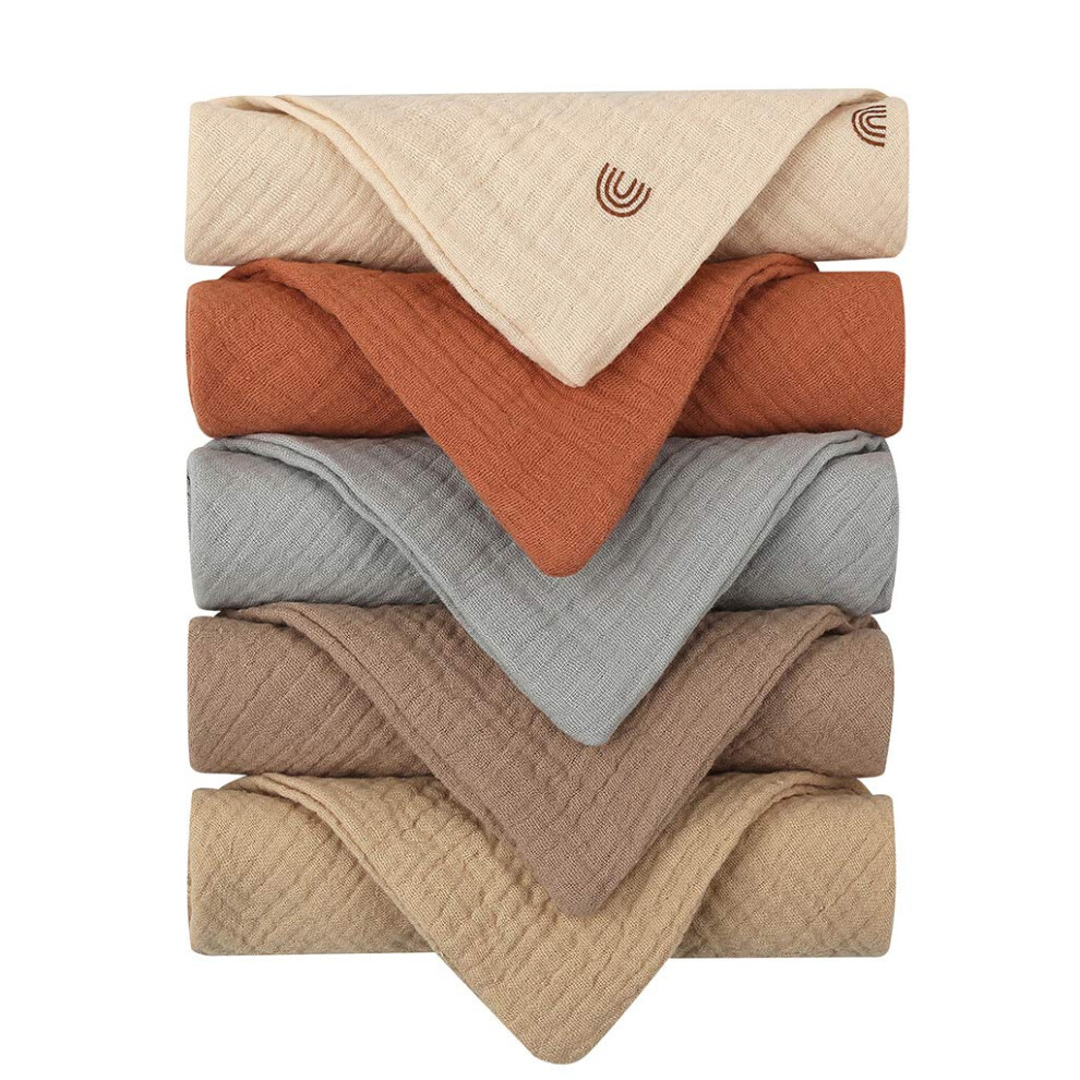 Reoyloep Washcloths For Baby, 5 Pack Muslin Squares 23X23cm/9.06"X9.06" Baby Burp Cloth Cotton Facial Towels Super Soft