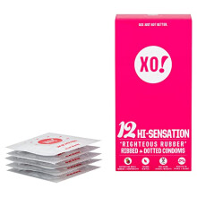 Here We Flo, XO! Rechtvaardige Rubber Ribbed + Dotted Condoms, Onparfumeerd, 12 Condoms
