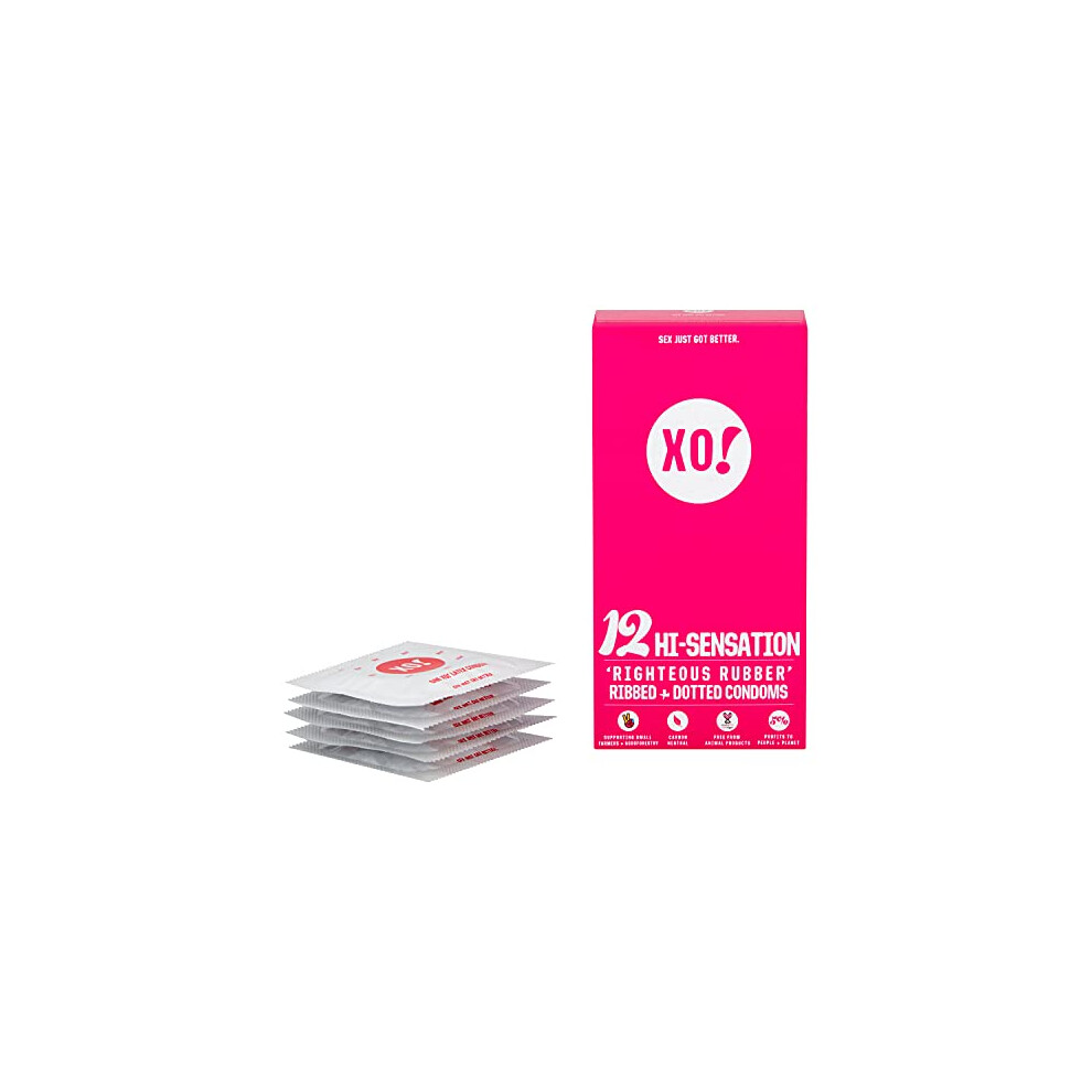 Flo Xo! Hi-Sensation Condoms Ribbed And Dotted, Natural Rubber Latex, Unscented (Pack Of 12)