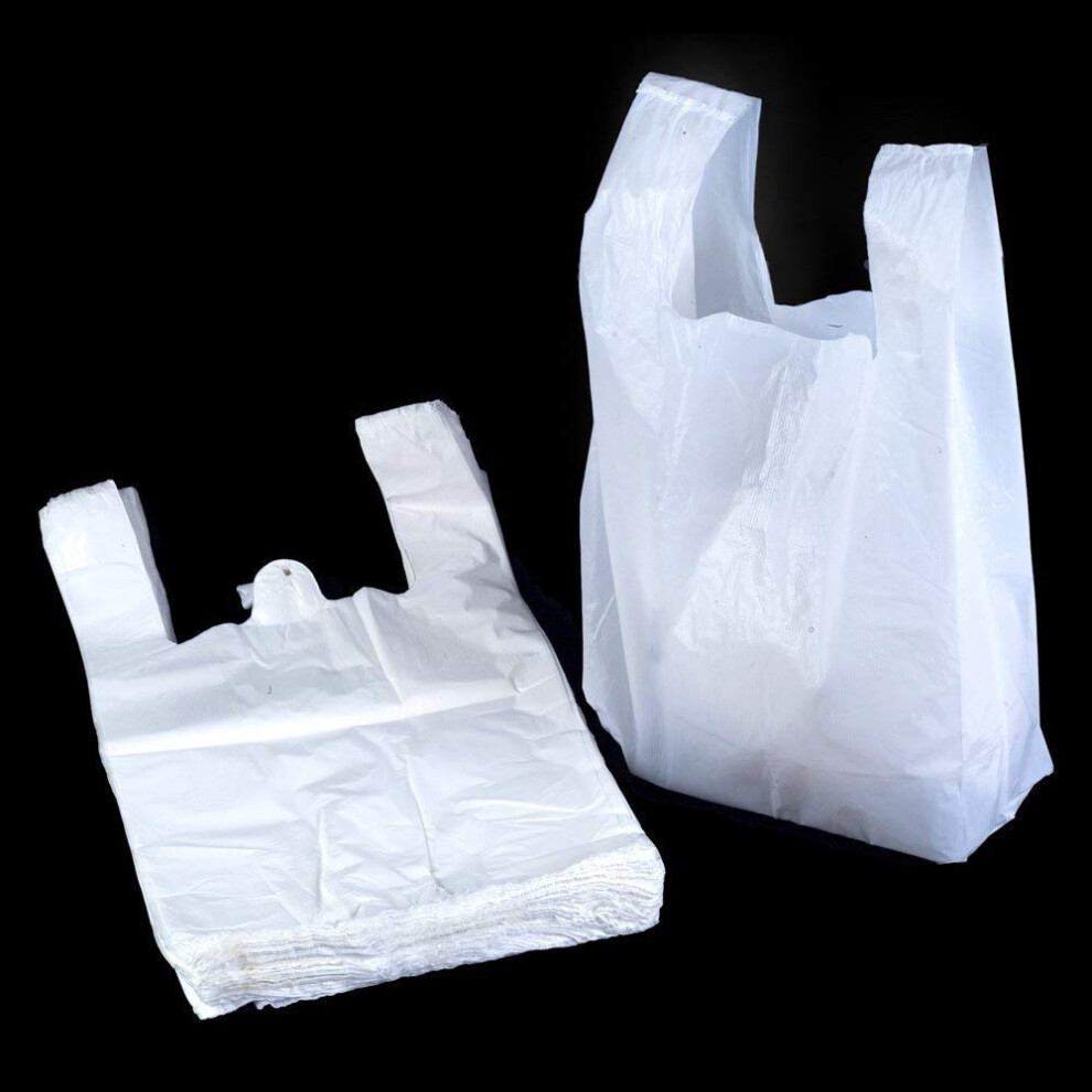 500 x Strong Medium White Plastic Vest Carrier Bags 10x15x18