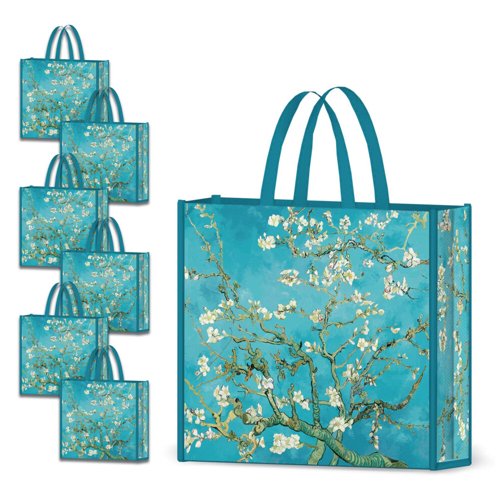 Nymphfable Unisex 6 Pack Grocery Bags Reusable Almond Blossoms Shopping Bags Waterproof Tote Bag Gift Bags 50Lbs