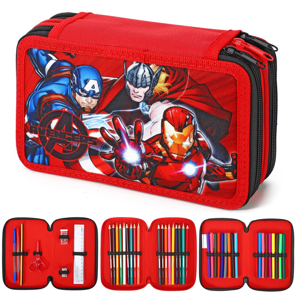 Avengers 3 Tier Large Pencil Case Multi Compartment School Supplies Stationery Colouring Pens Pencils Sets