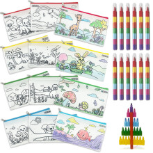 ICEPAPA, 12 Pencil Cases to paint and 12 Stackable Crayons for kids (7 colors in 1), perfect for crayons party bag fillers, kids' party favours and