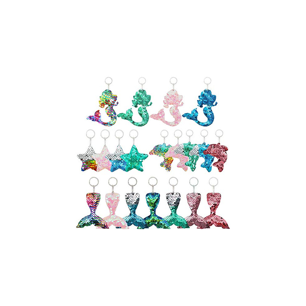 20 PCS Sequin Keyrings, Reversible Mermaid Sequin Keychains Glitter Flip Keychains, Colorful Animal Sequin Key Chains Theme Party Gift Bags for Kids-image-OPC-PF95XRQ-NEW
