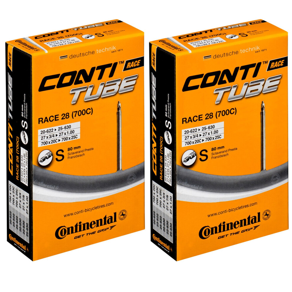 Race 28 700 x 20-25c Inner Tubes - Long Presta 80mm Valve (Pack of 2), Black