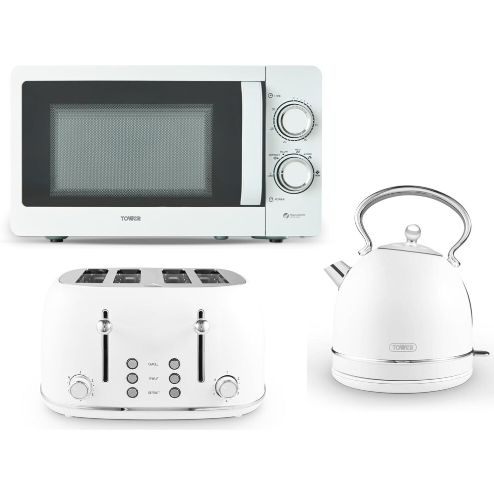 Tower Heritage White Dome Kettle 4 Slice Toaster & Microwave Matching