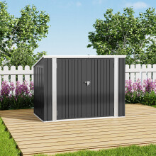 Steel Trash Can Recycle Bin Enclosure Storage Shed, Charcoal Black