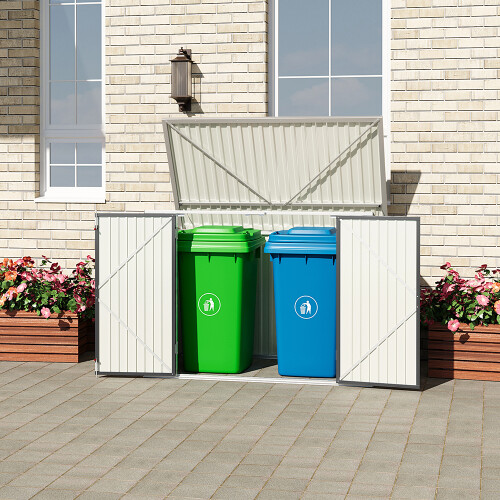 Steel Trash Can Recycle Bin Enclosure Storage Shed, Charcoal Black 1