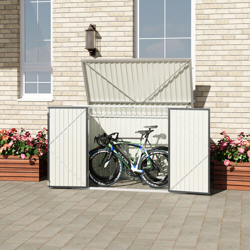 Steel Trash Can Recycle Bin Enclosure Storage Shed, Charcoal Black 2