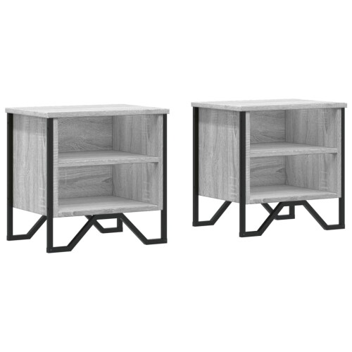 (Grey Sonoma) 2 Bedside Cabinets with Shelves Storage Side Table