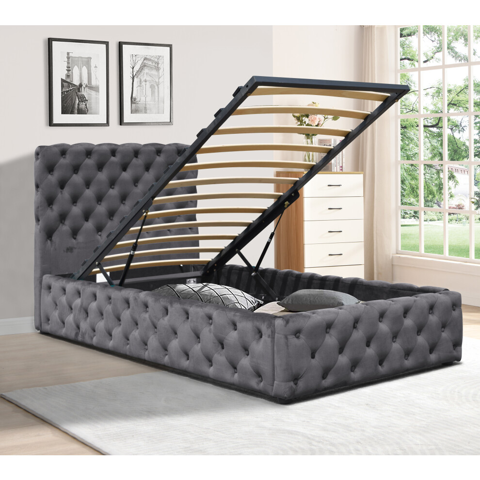 Comfy Living (3Ft Single, No Mattress) Tufted Fabric Gas Lift Ottoman Bed Frame In In 3Ft, 4Ft6 Or 5Ft Grey