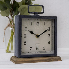 21cm Rustic Distressed Metal Wood Industrial Square Mantle Clock