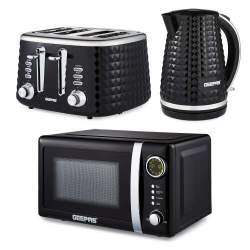 GEEPAS (Black) Geepas Electric Kettle, Toaster & Microwave Set