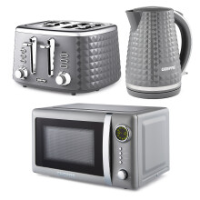 (Grey) Geepas Electric Kettle, Toaster & Microwave Set