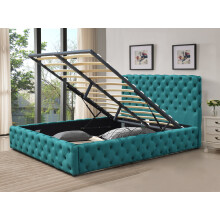 (With Tanya Mattress, 4ft6 Double) Tufted Fabric Gas Lift Ottoman Bed Frame In Green 3ft, 4ft6 Or 5ft