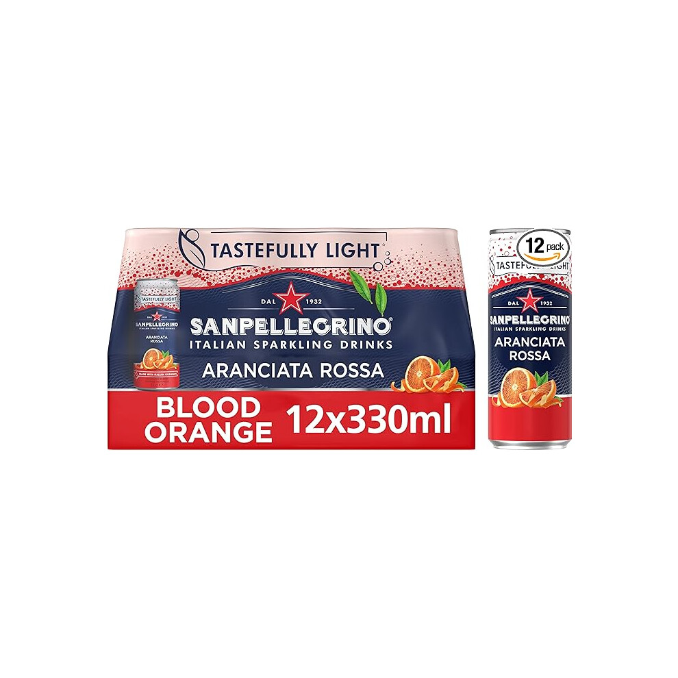 San Pellegrino Italian Sparkling Drinks Tastefully Light Sparkling Blood Orange Canned Soft Drink 12 x 330ml | 69 kCals per Can