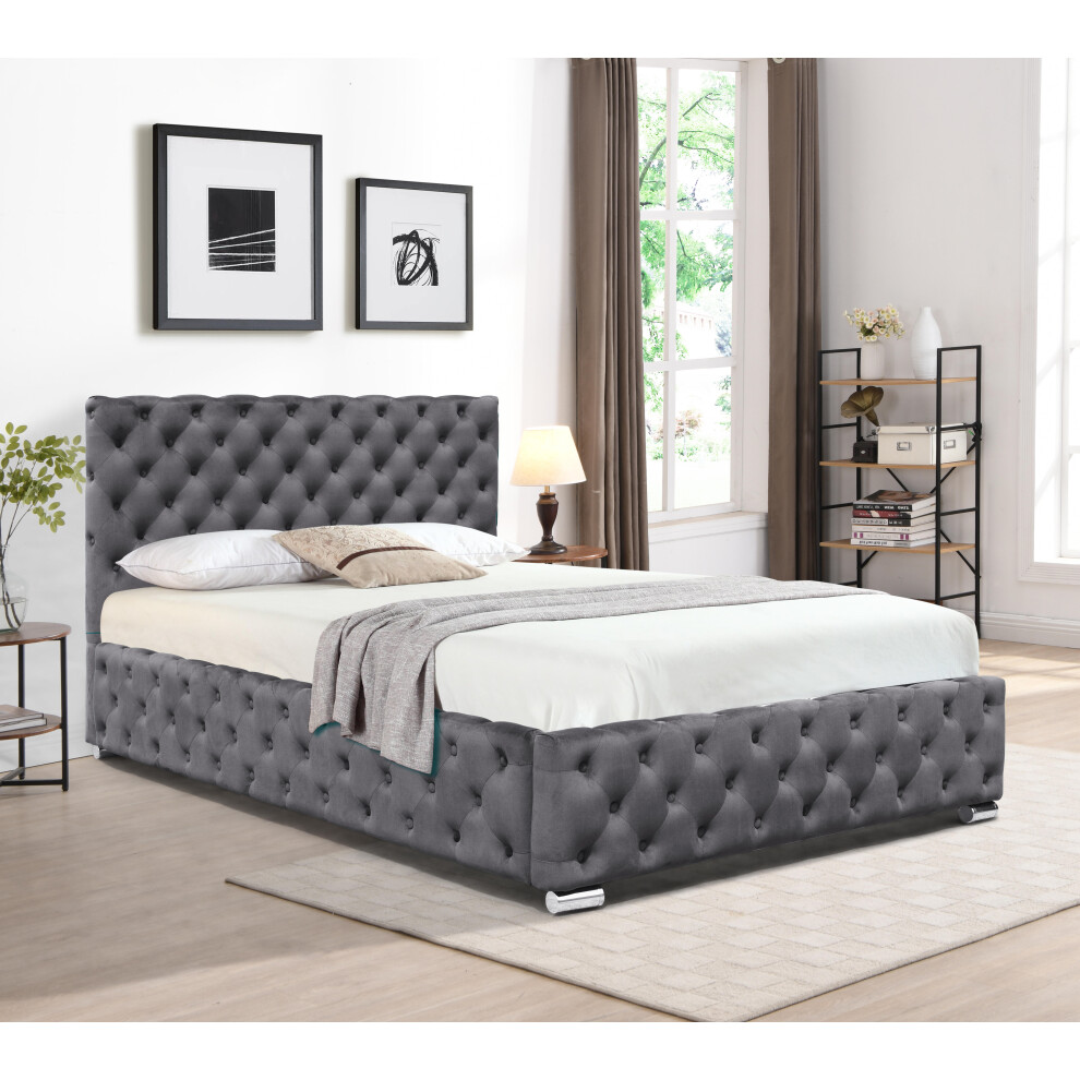 (No Mattress, 4ft6 Double) Tufted Fabric Bed Frame In Grey 3ft, 4ft6 or 5ft