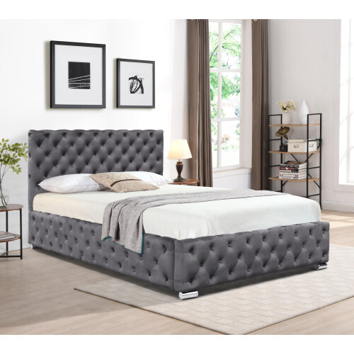 Comfy Living (No Mattress, 5ft King Size) Tufted Fabric Bed Frame In Grey 3ft, 4ft6 or 5ft