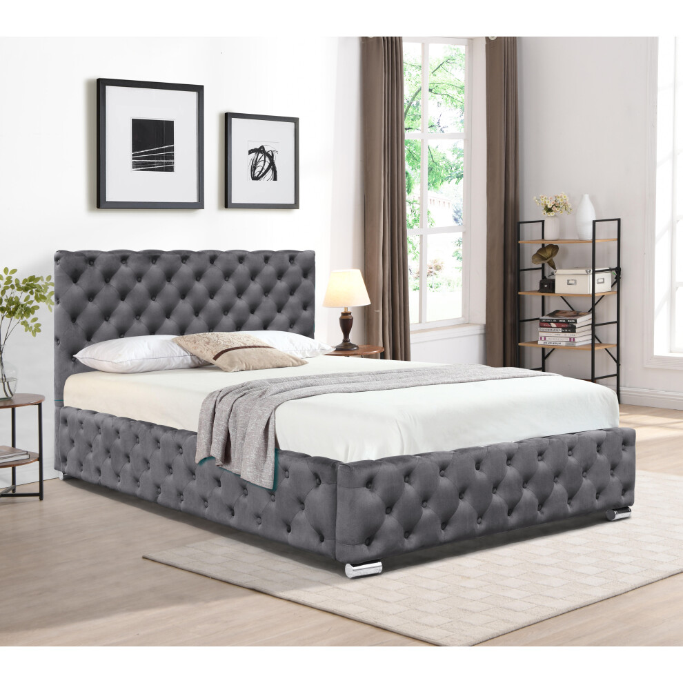 Comfy Living (With Lucy Mattress, 5Ft King Size) Tufted Fabric Bed Frame In Grey 3Ft, 4Ft6 Or 5Ft