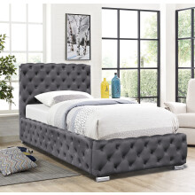 (With Kerri Mattress, 3ft Single) Tufted Fabric Bed Frame In Grey 3ft, 4ft6 or 5ft