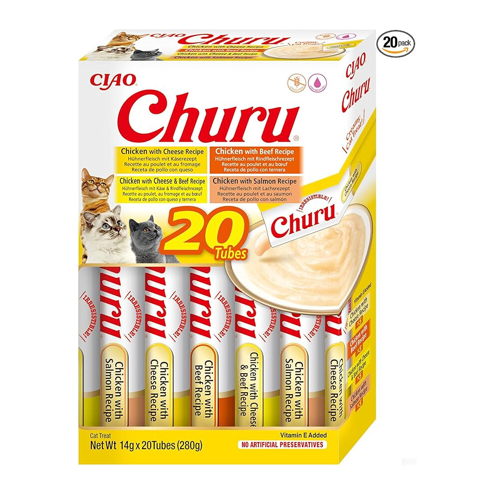 INABA Churu by INABA Cat Treat Chicken and Beef Variety Box 1Pack 20x14g Soft Creamy Cat Treat Delicious Healthy Snack PurÃ©e Food Topper Grain Free-image-OPC-PF962ZG-NEW