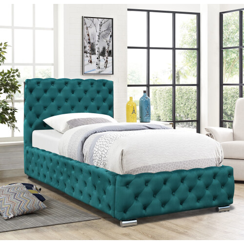 Comfy Living (No Mattress, 3ft Single) Tufted Fabric Bed Frame In Green 3ft, 4ft6 or 5ft