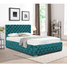 (With Lucy Mattress, 5ft King Size) Tufted Fabric Bed Frame In Green 3ft, 4ft6 or 5ft