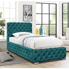 (With Kerri Mattress, 3ft Single) Tufted Fabric Bed Frame In Green 3ft, 4ft6 or 5ft