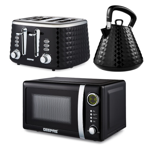 GEEPAS (Black) GEEPAS Electric Kettle, Toaster & Microwave  Set