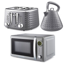 (Grey) GEEPAS Electric Kettle, Toaster & Microwave Set