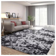 (160X230, BLACK-GREY) Large Rugs Fluffy Shaggy Runner Floor Mats Carpets