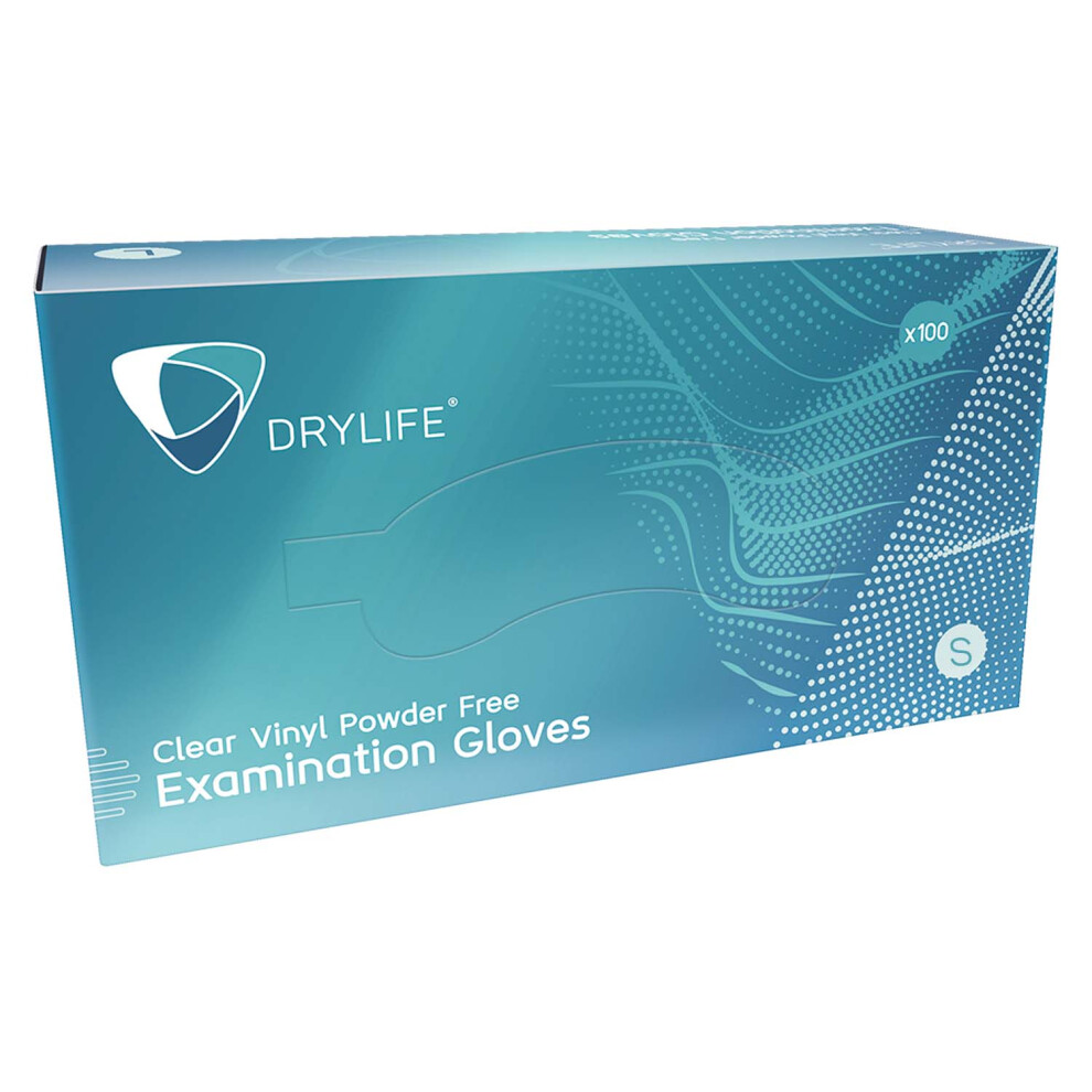 (Small) 100x Drylife Clear Vinyl Powder Free Gloves