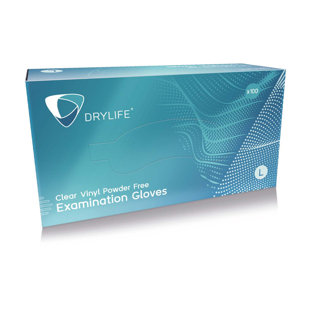 (Large) 100x Drylife Clear Vinyl Powder Free Gloves