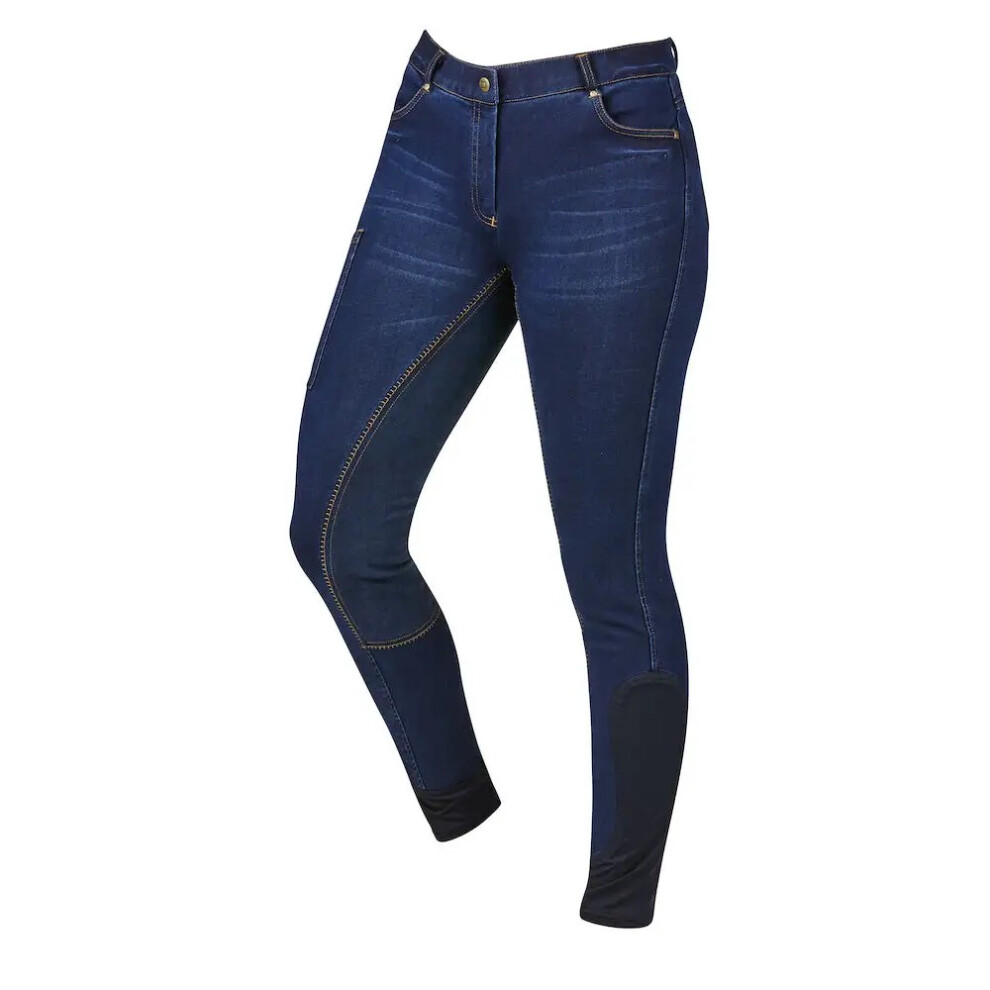 (18 UK, Blue/Navy) Dublin Womens/Ladies Shona Denim Suede Seat Breeches