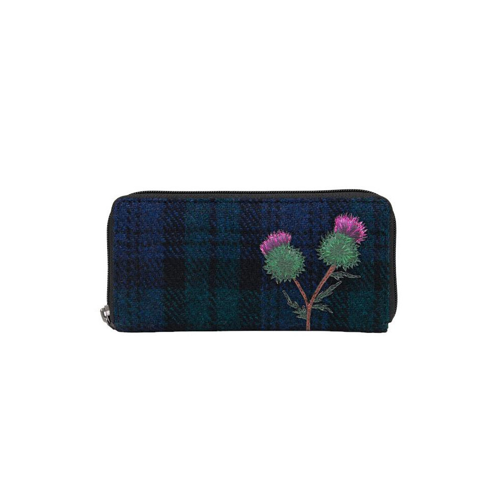 Highland Thistle Harris Tweed Leather Zip Round Purse