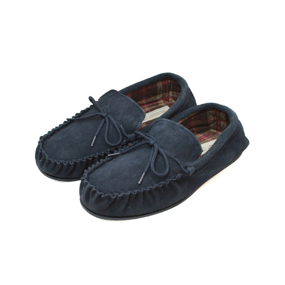 (14 UK, Navy) Eastern Counties Leather Mens Fabric Lined Moccasins