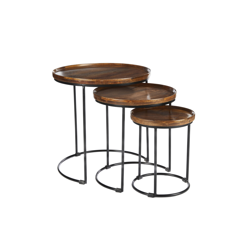 (Dark) Elm Home And Garden Nest Of Tables Mango Wood