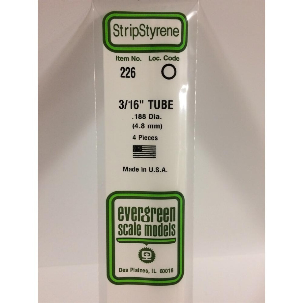 Evergreen 226 - 0.188"/4.8mm Polystyrene 14"/35cm Tubes 4pcs