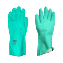(S) Safetyware Chemical Resistant Flocklined Nitrile Safety Work Gloves 15mil Thick Green for Cleaning Oil Dishwashing Kitchen Mechanic General Purpose