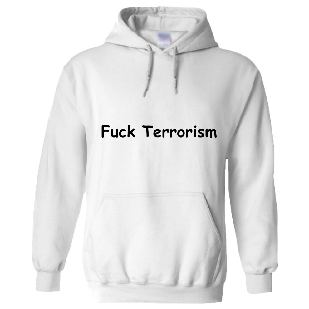 (L) Rude Funny Offensive Fuck Terrorism Terrorist White Hoodie Mens Hooded Sweater