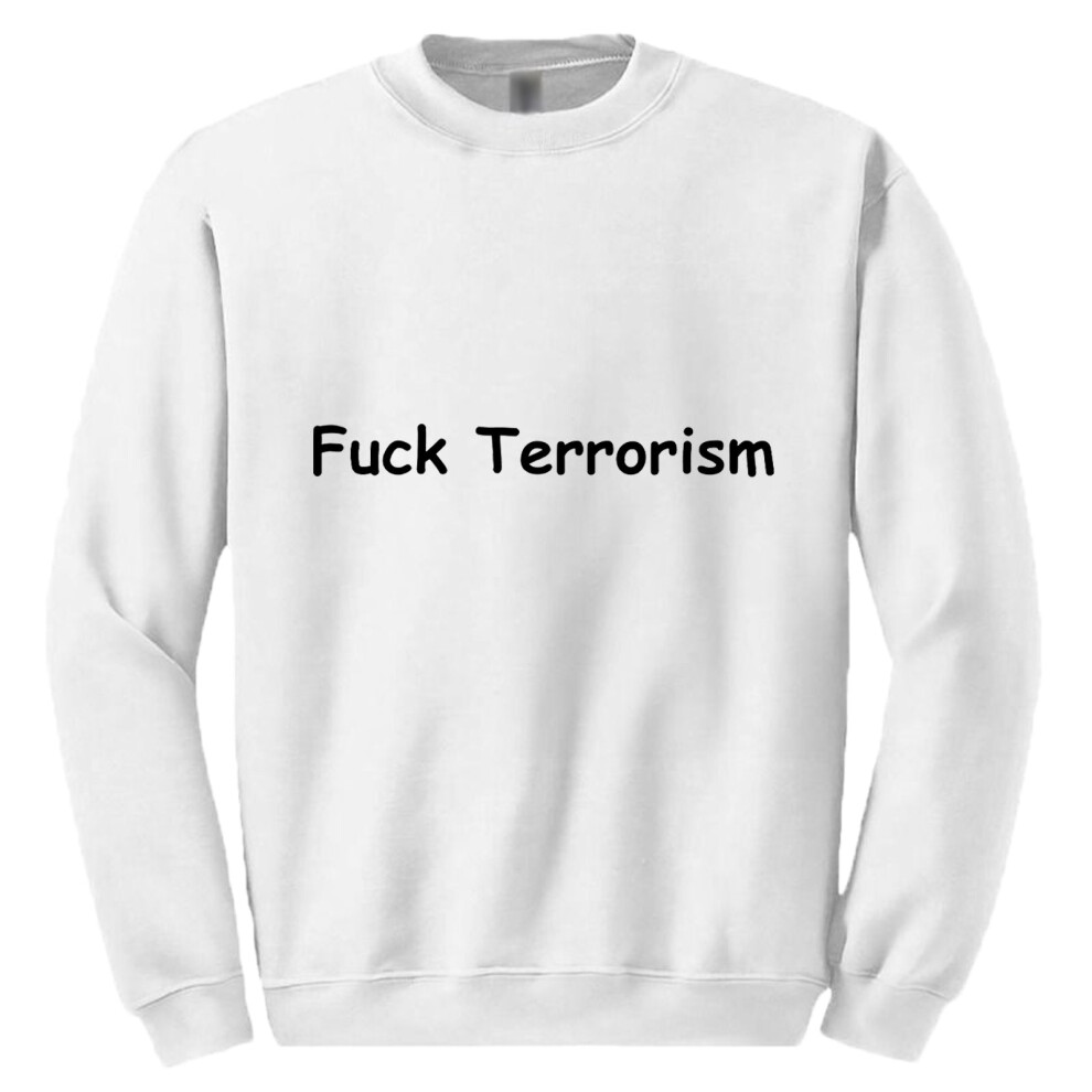 (4XL) Rude Funny Offensive Fuck Terrorism Terrorist White Sweater Mens Sweatshirt Jumper