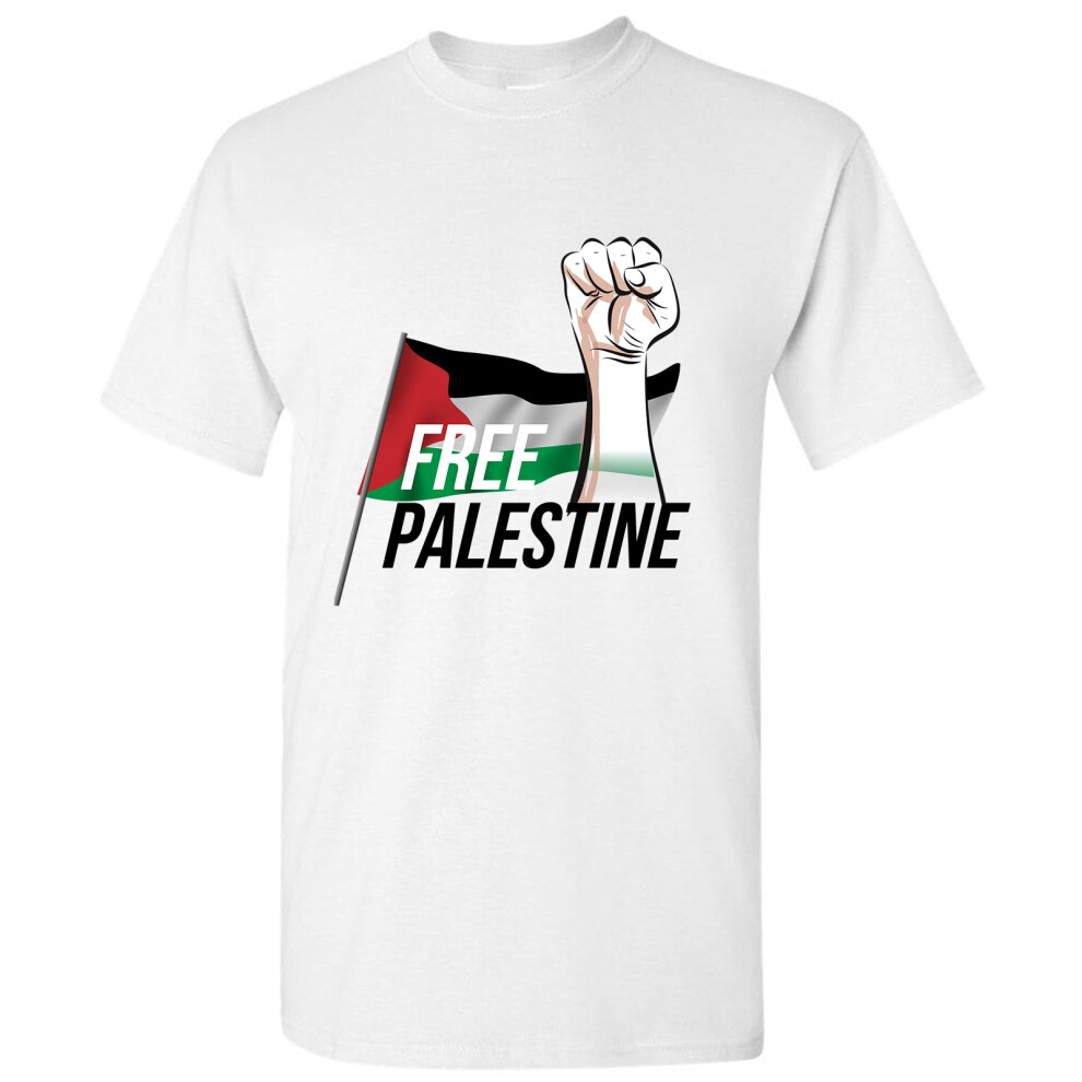 (4XL) Free Palestine Political Freedom War Flag Mens White T Shirt Tee Tops