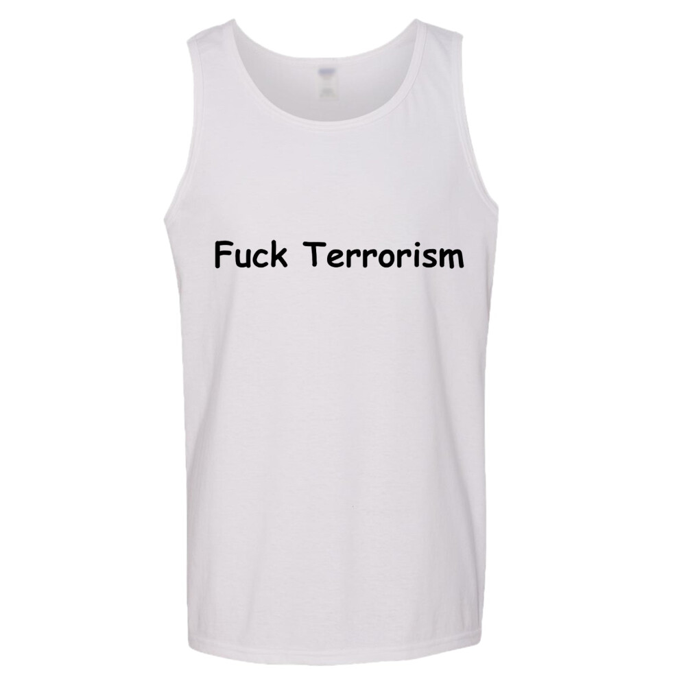 (3XL) Rude Funny Offensive Fuck Terrorism Terrorist Mens White Tank Top Singlet T Shirt