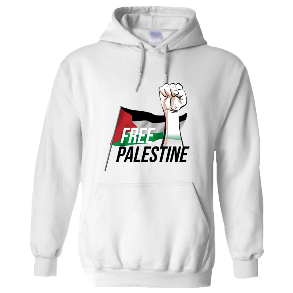 (XL) Free Palestine Political Freedom War Flag White Hoodie Mens Hooded Sweater