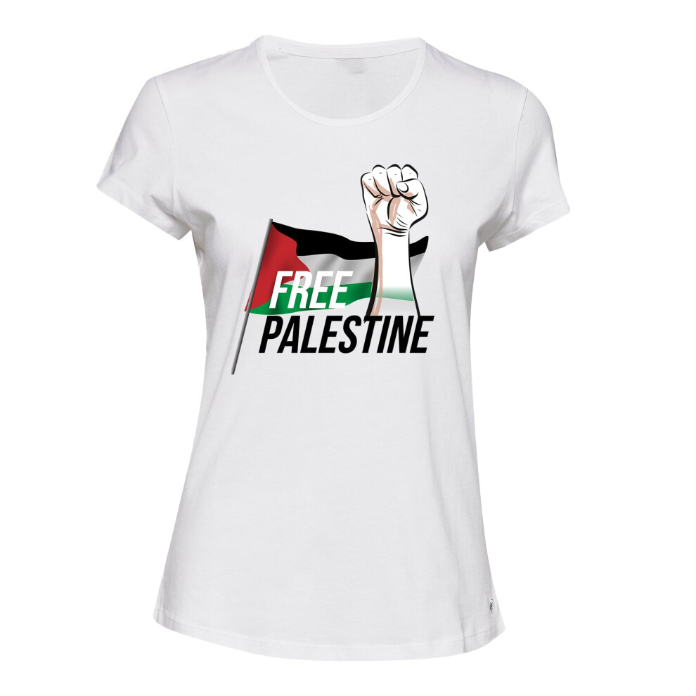 (M) Free Palestine Political Freedom War Flag Ladies Womens White T-Shirt Tee Tops