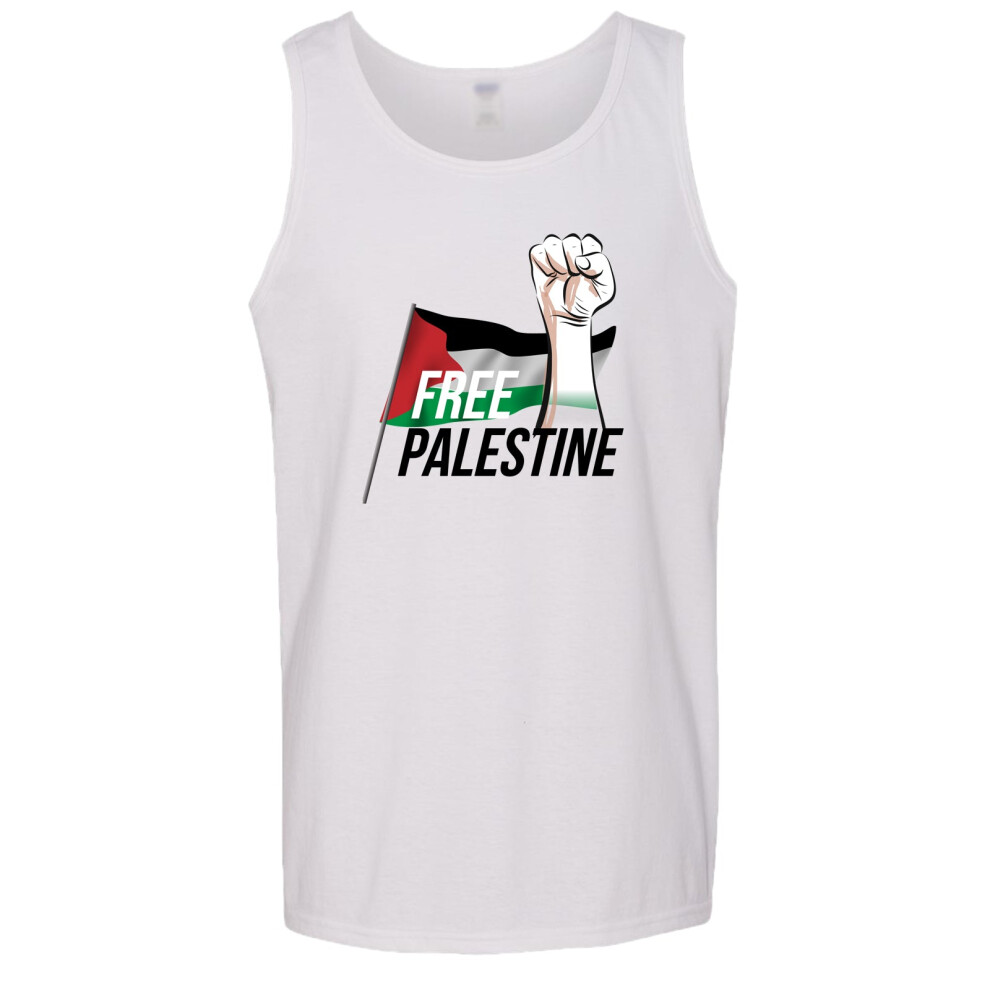 (3XL) Free Palestine Political Freedom War Flag Mens White Tank Top Singlet T Shirt