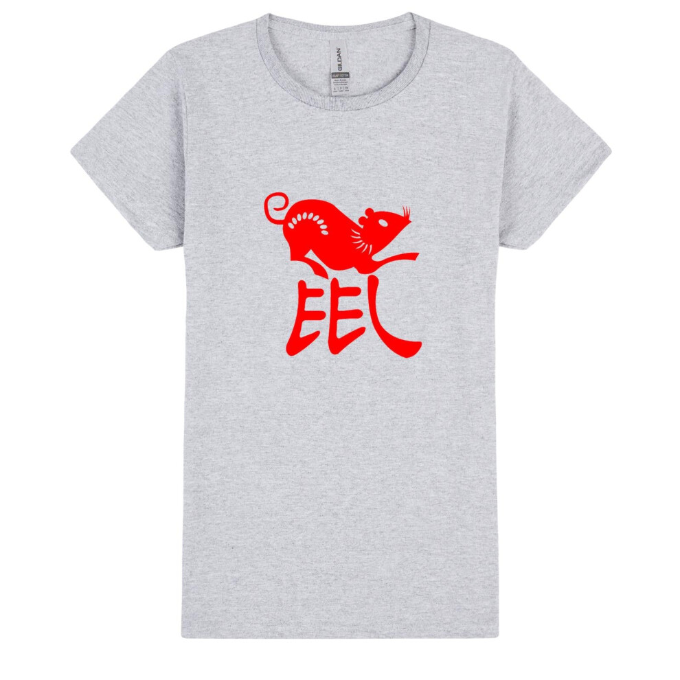 (XL) Chinese Zodiac New Year Mouse Rat Grey Ladies Women T Shirt Tee Top