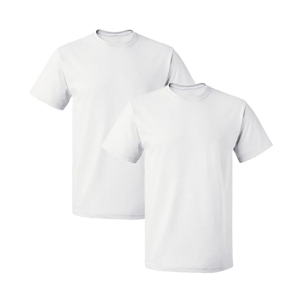 (White, M) 2 Pack Mens Cotton Blank Plain Basic Crew Neck Short Sleeve T-Shirt Tee Top Bulk Classic Regular Fit