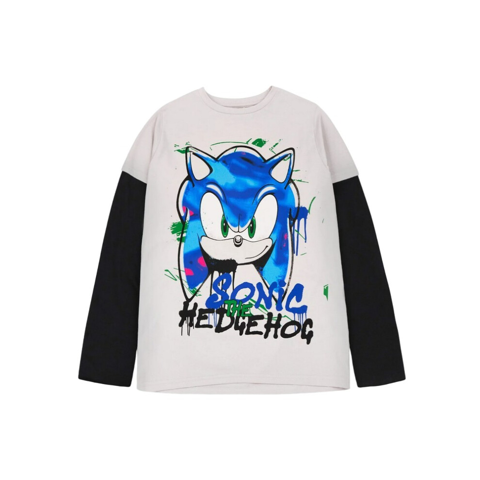 (11-12 Years, Grey/Black) Sonic The Hedgehog Boys Skater Graffiti Long-Sleeved T-Shirt